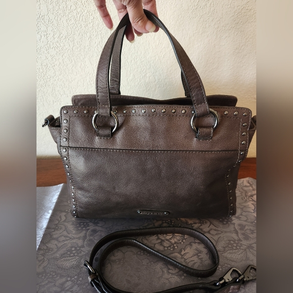 Frye & Co. Leather Stud Satchel Victoria Distressed Chocolate - Picture 3 of 14